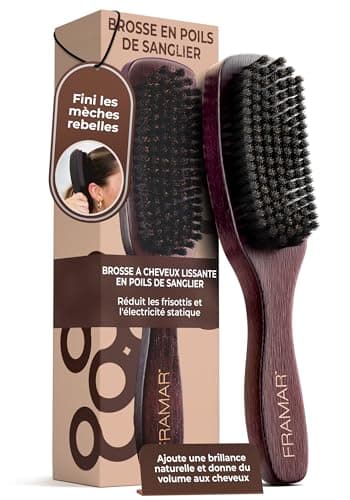 FRAMAR Brosse Poils Sanglier - Brosse Cheveux Poils de Sanglier, Pour le Volume et la Brilliance, Pour Les Coiffures Plaquées, Lissage, Hair Brush - Velours Brun