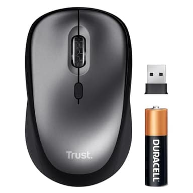 Trust Souris sans Fil Silencieuse avec Pile pour Gauchers et Droitiers, 800-1600 DPI, 83% Plastique Recyclé, Récepteur USB Stockable, Mouse Compacte pour Ordinateur Portable, PC, Mac - Noir