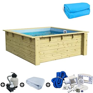 Trendpool Set de piscine en bois rectangulaire en film bleu 2,20 x 2,20 x 0,78 m