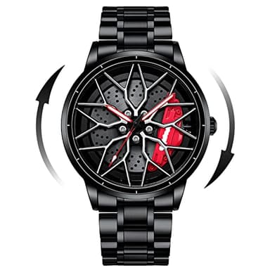 Mihawk Felgenuhr Herren - Motorsport Armbanduhr im 3D Felgendesign aus Edelstahl - Custom Designer Uhr mit Mineralglas - Sportuhr Quarzuhr (LR)