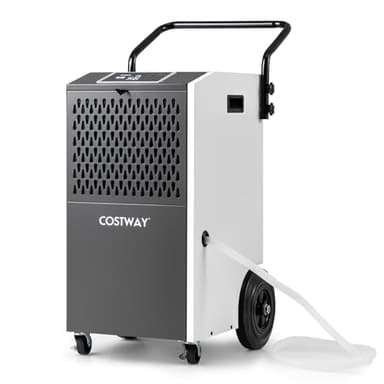 COSTWAY Déshumidificateur Professionnel 73L/Jour, Déshumidificateur Industriel avec Tuyau de Vidange et Minuterie pour Pièces jusqu'à 695 m², Minuterie 24 H pour Vide Sanitaire Sous-sol (Blanc)