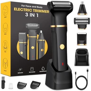 Tondeuse Corps Homme,3-en-1 Tondeuse Intime Homme et Tondeuse Nez,Station de Charge USB,Tondeuse Partie Intime Homme IPX7 Humide et Sèche,Rasoir Partie Intime Homme Aisselles,Poitrine,Autonomie 120min
