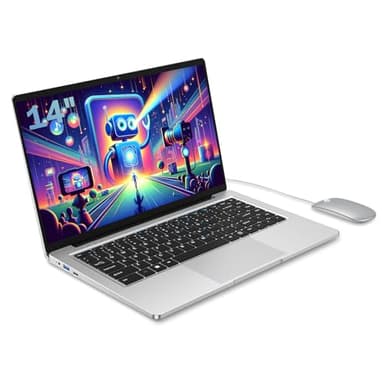 PINSTONE PC Portable de 14 Pouces Celeron N4000 (jusqu'à 2,6 GHz) 6GB RAM 128GB SSD, Laptop Computer W11 Pro Support WiFi 2.4 / 5G, Bluetooth 5.0, Ordinateur Portable étudiant/Bureau avec Souris.