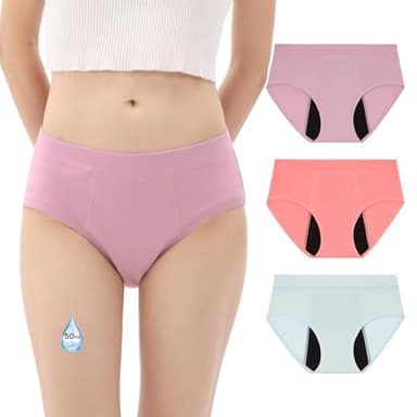 INNERSY Culotte Menstruelle Ado Flux Abondant Slip pour Regle Jeune Fille sous-vêtements Lot de 3 (14-16 Ans, Rose/Bleu Clair/Violet)