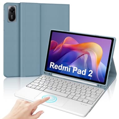 JADEMALL Clavier avec Trackpad pour Xiaomi Redmi Pad 2 11" 2025, AZERTY Français Clavier Bluetooth Magnétique Détachable avec Pavé Tactile pour Tablette Redmi Pad 2 11 Pouces 2025, Bleu