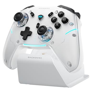 Machenike G5PROMAXSE Manette PC Gamer avec Station de Charge (BT/USB-C filaire/2.4GHz), Manette Bluetooth PC avec Windows/Switch/Mac/iOS/Android/iPad, Turbo, Vibration, Blanc