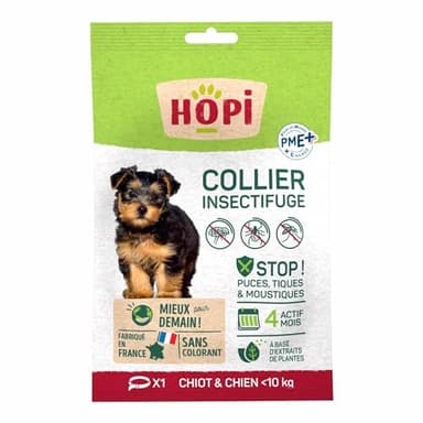 HOPI Collier Anti Puces pour Chien et Chiot de Moins de 10 kg – Taille 35 cm - Extraits de Plantes - 4 Mois de Protection Antiparasitaire Efficace - Pratique et Facile - Fabriqué en France