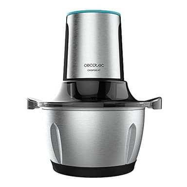 Cecotec Bol-hachoir Électrique TitanGlass 1000. Multifonction (Pile, Broie, Pulvérise, Coupe), Lames Amovibles avec Revêtement en Titane, Capacité d’1 L, Verre Résistant, 400 W. (Coupe en acier)