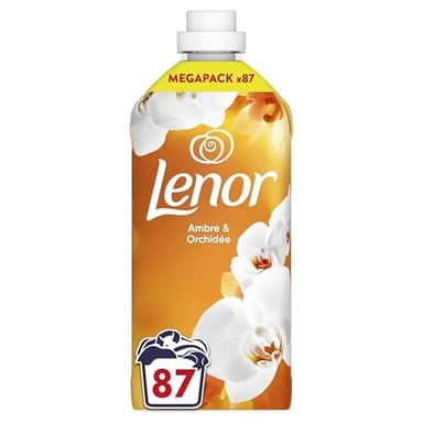 Lenor Adoucissant Ambre et Orchidée, 87 Lavages, 24H De Fraîcheur Relaxante, Avec Huiles Essentielles, Parfum Relaxant Sensation Zen, Efficace en Cycles Rapides et à Froid, Testé Dermatologiquement