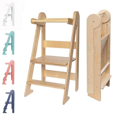 TOYBOX Tour Montessori Pliable, Tour d Observation Enfant, Tour d'observation Montessori, Tour d'apprentissage pour Enfants (Bois Naturel)