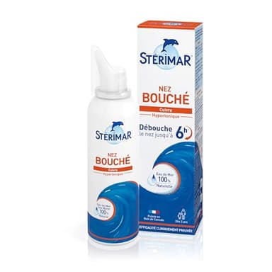 STÉRIMAR Nez Bouché- Spray Nasal Décongestionnant Longue Durée, Agit Rapidement & Jusqu'à 6H, à l'Eau de Mer 100% Naturelle & Cuivre, Formule Hypertonique, 100 ml