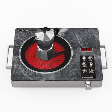 Gveyajo Plaque de Cuisson Électrique 1 Feu 3500W, Plaque Vitrocéramique Portable avec Poignées, Contrôle Tactile & Bouton, Plaque de Cuisson Électrique Camping pour Tous Types de Casseroles
