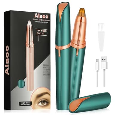 Alaoo Épilateur sourcils,Épilateur Électrique Sourcils Femme avec Iumière LED Intégrée,Électrique Femme Tondeuse à Sourcils pour Duvet du Visage,Sourcils,Poils à Lèvres,Bras(Vert)