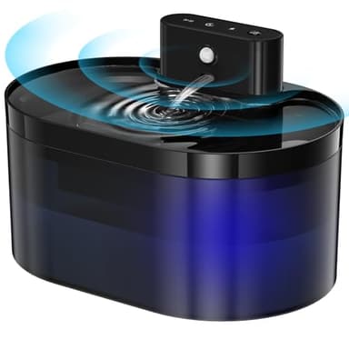 Ehomfory Fontaine a Eau Chat sans Fil, 2.2L Fontaine à Eau pour Chat à Pile avec Detecteur de Mouvement, Pompe à Eau Silencieuse avec Bleue LED, Noir