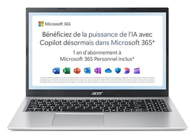 Acer Aspire 1 A115-32-C3AK Ordinateur Portable 15,6'' Full HD (Intel Celeron N4500, RAM 4 Go, 128 Go eMMC, Intel UHD Graphics, Windows 11), Clavier AZERTY, Gris, Microsoft 365 Personnel 12 Mois Inclus