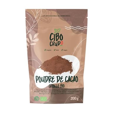 Cacao en Poudre non Sucré Bio - 200g. Cacao Cru Amer Sans Sucre de Agriculture Biologique. Cocoa Powder de Nibs de Cacao Crues Criollo.