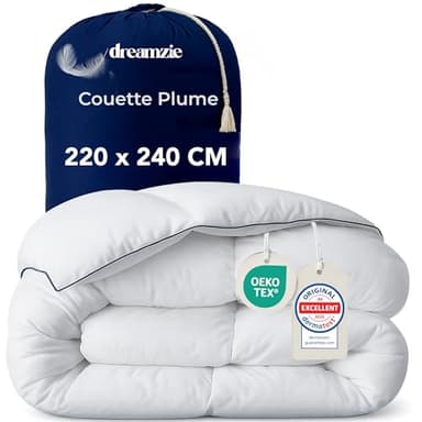 Dreamzie - Couette 220x240 cm Ultra Confort - Couette Plume & Duvet de Canard - Duvet 2 Personnes - 450gsm - Certifiée Oeko-Tex, RDS & Downpass