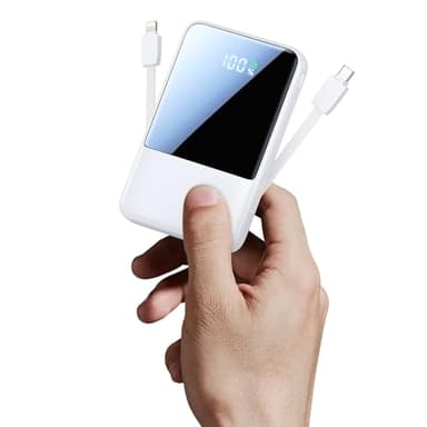 Aioneus Batterie Externe 10000mAh 22.5W Charge Rapide, Mini USB C Power Bank PD3.0 avec 2 Câbles Intégrés, Batterie Portable Compatible avec iPhone 17/16/15/14/13/12 Pro Max Mini Plus Samsung iPad