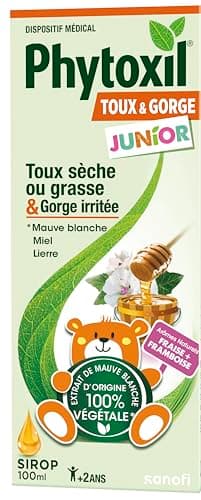 PHYTOXIL JUNIOR - Sirop 100ml - Dispositif médical - Calme la toux sèche et grasse - Apaise la gorge irritée - Arômes naturels fraise & framboise - Lierre Mauve blanche Miel - Enfants de plus de 2 ans