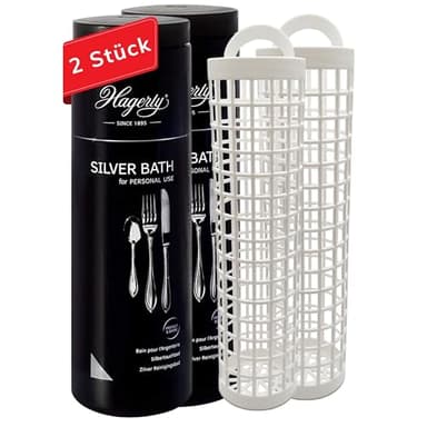 Hagerty Silver Bath Lot de 2 bains de nettoyage pour l'argent avec protection anti-ternissement 580 ml chacun I Nettoyant efficace pour couverts en argent et métal argenté I Bain de nettoyage pour