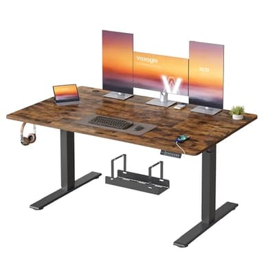 VASAGLE Bureau Électrique Réglable en Hauteur, 140 x 80 cm, avec Port USB-C, Support pour Multiprise, Rappel de Sédentarité, Fonction Mémoire 3 Hauteurs, Télétravail, Marron Rustique LSD144KD02