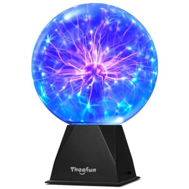 Theefun Lampe Plasma 8 Pouces, Boule Plasma Magique Interactive Touch et Son Globe Plasma Éducatif de Physique, Lampe Décorative pour Fêtes, Anniversaire et Ambiance (Bleu)