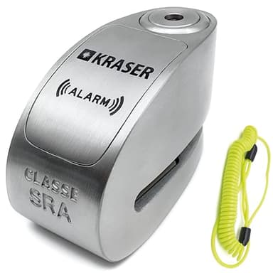 KRASER KR10S Antivol Moto Homologué SRA, Bloque Disque avec Alarme Optionnelle 120dB On/Off, Serrure Haute Sécurité Anti-Crochetage, Robust Bloc Acier inoxydable, Double Verrouillage Anti-Scie ø10mm