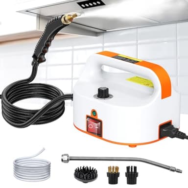 Nettoyeur Vapeur 2500W, Nettoyer à Vapeur à Main Conception Sans Réservoir d'eau, 3 Têtes de Brosse Réglables sur 6 Niveaux, 10S Chauffage Rapide, Steam Cleaner pour Cuisine, Voiture, Sol