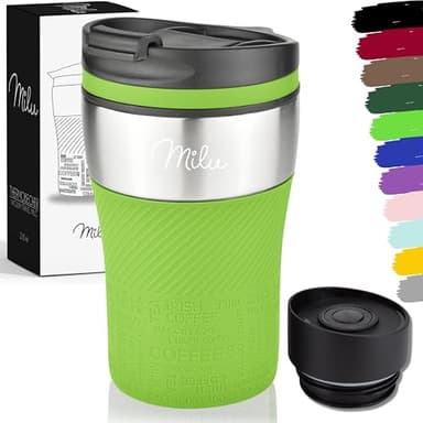 Milu Mug Isotherme Etanche 210mL I Thermo Café-Thé I Tasse isolée pour café et thé à emporter, Double Paroi Isolée sous Vide, Acier Inoxydable I Tasse de Voyage Chaud & Froid - Vert