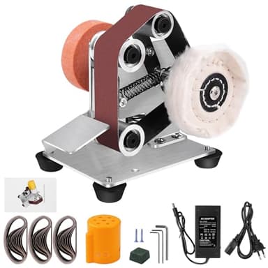 Uadme Mini Ponceuse à Bande Stationnaire, Petite Meuleuse d'Établi à 7 Vitesses, Affûteur Couteau Électrique, avec 30 Bandes Abrasives 30x330mm, pour Travail du Bois et Métal, Bijouterie l'Artisanat