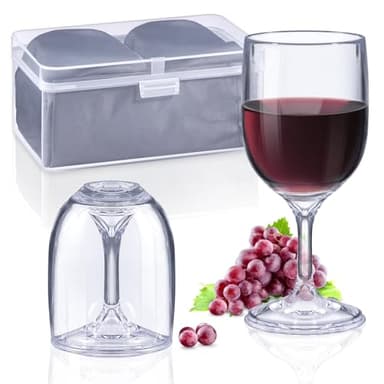 ecooe Verre a Vin Plastique 200 ml lot de 2, Verre a Vin Incassable, Verre a Pied Plastique avec sac Étanche et Boîte Pratique pour Voyage, Campin