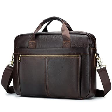 BAGZY Sacoche pour Ordinateur 15.6 Pouces Homme Cuir Véritable - Cartable Rétro Porte Document - Mallette de Voyage et Travail - Cadeau Homme