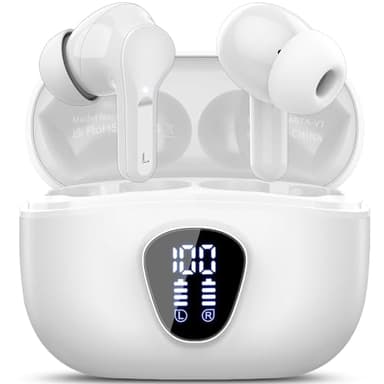 Ecouteurs Bluetooth sans Fil, Écouteurs Bluetooth 5.4 Oreillette Bluetooth Basses Immersives avec 4 ENC Mic, Casque Bluetooth sans Fil 46H avec Écran LED, Étanche IP7 Contrôle Tactile, Blanc (2025)
