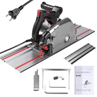 Uadme Scie Plongeante avec 2 Rail de Guidage 700mm, Scies Circulaire, Puissance 1200W, Profondeur de Coupe Max: 57mm (90°) et 42 mm (45°), Lame Ø165mm 40 Dents, pour Bois Dur, Contreplaqué, Stratifié