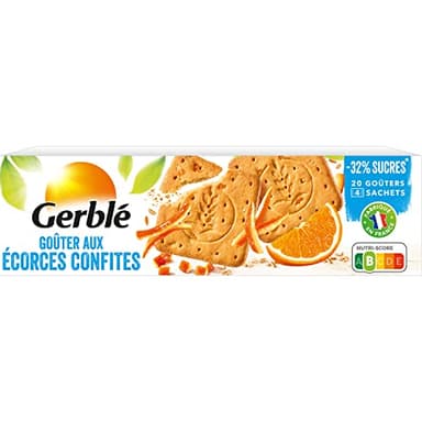 Gerblé Goûters aux Écorces Confites – Saveur agrumes, très pauvres en sel, sans conservateurs, riches en fibres, 4 pochons, 360g