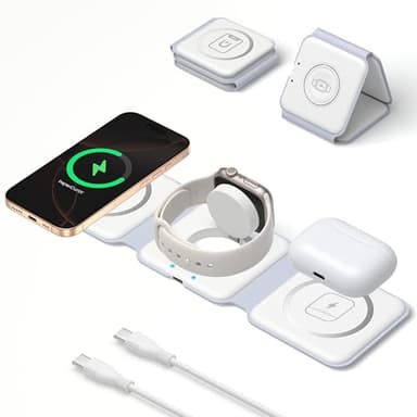 Chargeur Induction iPhone, Chargeur Induction sans Fil - 3 en 1 Pliable Station de Magsafe Charger Station de Charge Rapide pour Apple Watch 10/9/8/Ultra/7/6/5/SE, iPhone Air/17/16/16e/15/14/13/12