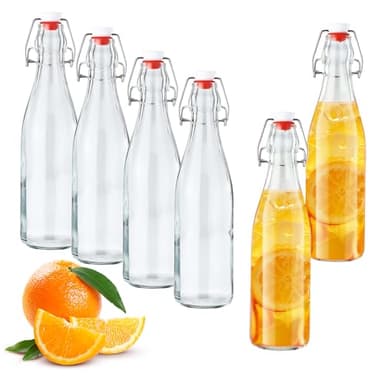 Nuangoo Lot de 6 Bouteilles en Verre 500ml avec Bouchon Mécanique, Bouteilles Vides à Remplir Fiole en verre pour Jus, Huile, Vinaigre, Liqueurs ou Bière,Eau gazeuse