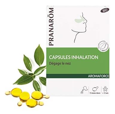 PRANARÔM - Aromaforce - Capsules Inhalation - Aux Huiles Essentielles - Dégage le nez - 100% Bio - 15 capsules