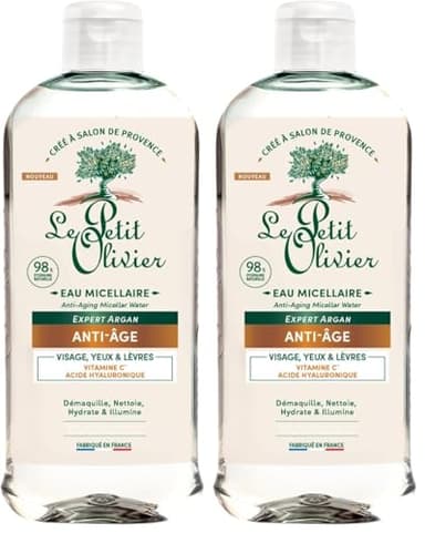 LE PETIT OLIVIER - Eau Micellaire Anti-âge - Vitamine C & Acide Hyaluronique - Démaquille, Nettoie, Hydrate & Illumine - Tous Types de Peaux - 98% D'Origine Naturelle - Fabriqué en France - 400ml