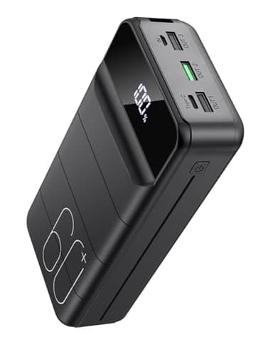 PDBEST Batterie Externe 60000mAh Charge Rapide, PowerBank 22,5W, Chargeur Portable avec Écran LED, 4 Sorties et 3 Entrées Compatibles avec iPhone, iPad, Tablettes, etc Noir Foncé