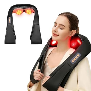 Masseur Cervical, Massage Dos et Cou Épaules avec Chauffage,Appareil de Massage Shiatsu Électrique ur Massager Nuque Cervicales Epaule, 3D-rotation Vitesse Réglable, Cadeaux pour Meres Papa Femme Homm