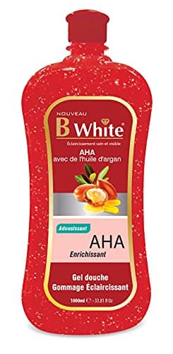B White Gel Douche Gommage Eclaircissant | AHA avec de l'Huil d'Argan | 1000 ml | Shower Gel AHA with Argan Oil