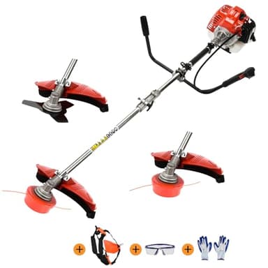 Débroussailleuse Thermique de 52CC, 2-Temps Debroussailleuse, Debroussailleuse Thermique, Puissant Puissant Plein Fonctionnel Garde Accessoires à Dos Coupe-Herbe (Rouge)