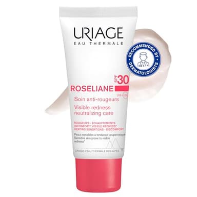 Uriage Roseliane Crème Hydratante Visage Anti-Rougeurs SPF30 - Extraits de Ginseng, Algues - Couvre les Rougeurs, Action Apaisante Longue Durée - Parfum Floral - Peau Sensible - Non Comédogène - 40ml