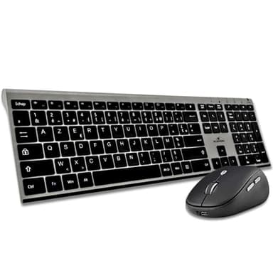 BlueElement - Pack Clavier et Souris sans Fil Grapheme - Wireless avec Smart Dongle - Clics Silencieux - Design Ultra Slim - Ergonomique - Rechargeable - AZERTY FR (Black)