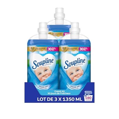 SOUPLINE - Adoucissant Linge Concentré 3D Grand Air , Assouplissant Linge Formule Améliorée pour Plus de Douceur*, Assouplissant Textile Liquide , Soupline Lot de 3x1,35L