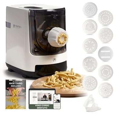 PASTAIO Machine à pâtes avec 11 Matrices. Pasta Maker, balance intégrée, extrusion rapide, jusqu'à 800g de pâtes, jusqu'à 15 types de pâtes différentes. Classe Italie