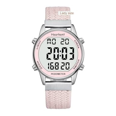 Hearkent Montre podomètre Femme, sans Application ni Charge nécessaires, Bracelet en Nylon Souple, avec comptage de Pas, de Calories, de Distance, Horloge et rétroéclairage d'écran