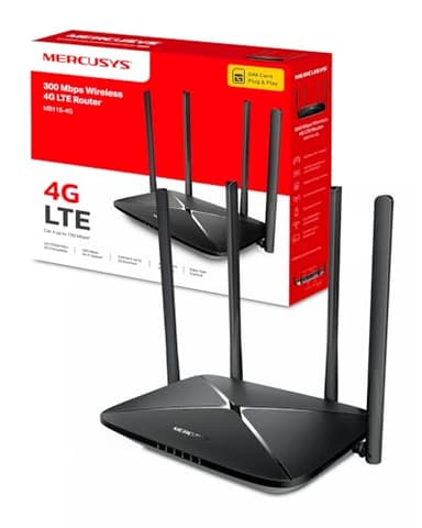 Mercusys MB115-4G TP-Link Routeur 4G LTE, WiFi 300 Mbps en 2.4 Ghz, Carte SIM Nano, 4 Antennes Puissantes, Jusqu’à 32 Appareils, Mode routeur Via 4 Ports WAN/LAN, Compatible Multi-Opérateurs