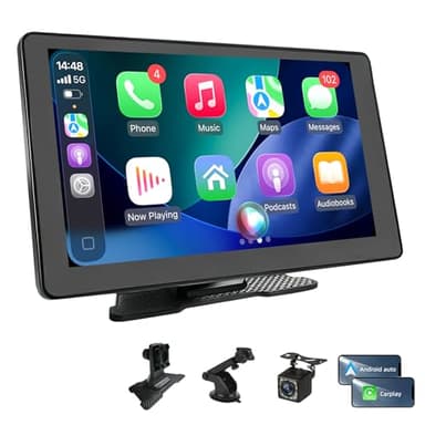 Écran Carplay Voiture 9", Carplay Android Auto sans Fil - Ecran Tactile pour Voiture avec Caméra de Recul | Transmetteur FM, AUX - Autoradio Portable pour la Majorité des Voitures